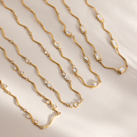 Colliers À Maillons Pour Femmes En Acier Inoxydable, Étanches, Couleur Or Et Zircon 2