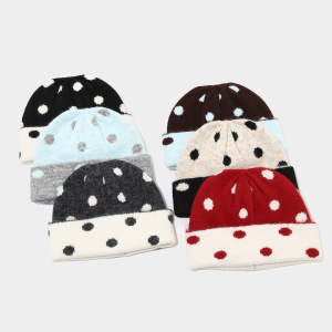 Bonnet Décontracté À Pois Multicolores En Laine Et Polyester De La Série Simple h5 Image2