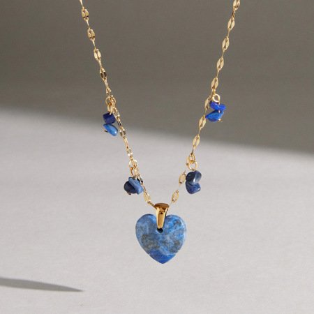 Colliers Pendentifs Pour Femmes En Acier Inoxydable, Pierre Naturelle, Étanche, Couleur Or, En Forme De Cœur