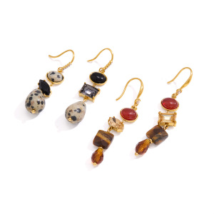 Boucles D'Oreilles Pendantes Pour Femme, En Acier Inoxydable Imperméable, Couleur Or, Forme Elliptique, Avec Pampille Et Cristal Naturel. h5 Image5