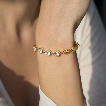 Bracelet Chaîne Femme Simple Series Daily Lines En Acier Inoxydable Étanche Couleur Or, Forme Ellipse