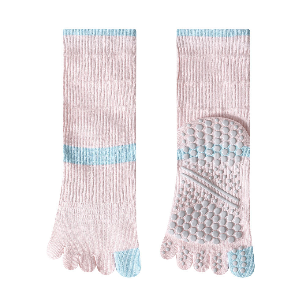 Chaussettes De Yoga À 5 Orteils Pour Femmes, À Rayures Sportives Et Rebondissantes. 