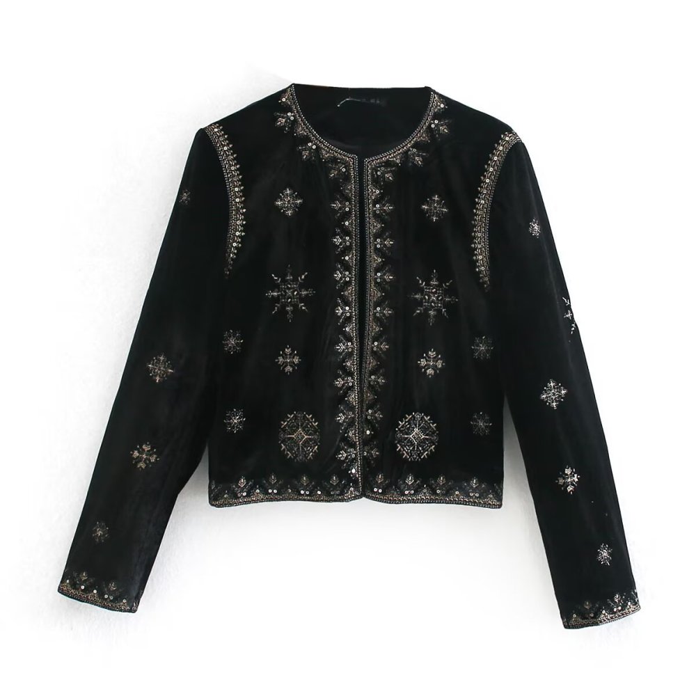 Vestes Et Manteaux Droits Brodés À Imprimé Étoilé Rétro Image5