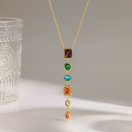 Colliers Pendentifs Pour Femmes, Série Luxueuse, Forme Géométrique Élégante, Acier Inoxydable, Couleur Or, Zircon, Étanches
