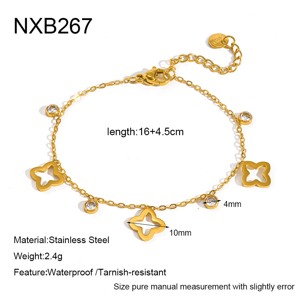 Bracelet À Breloques Pour Femme, Élégant Et Raffiné, En Acier Inoxydable, Couleur Or, Orné D'Une Fleur. Collection Luxueuse. 