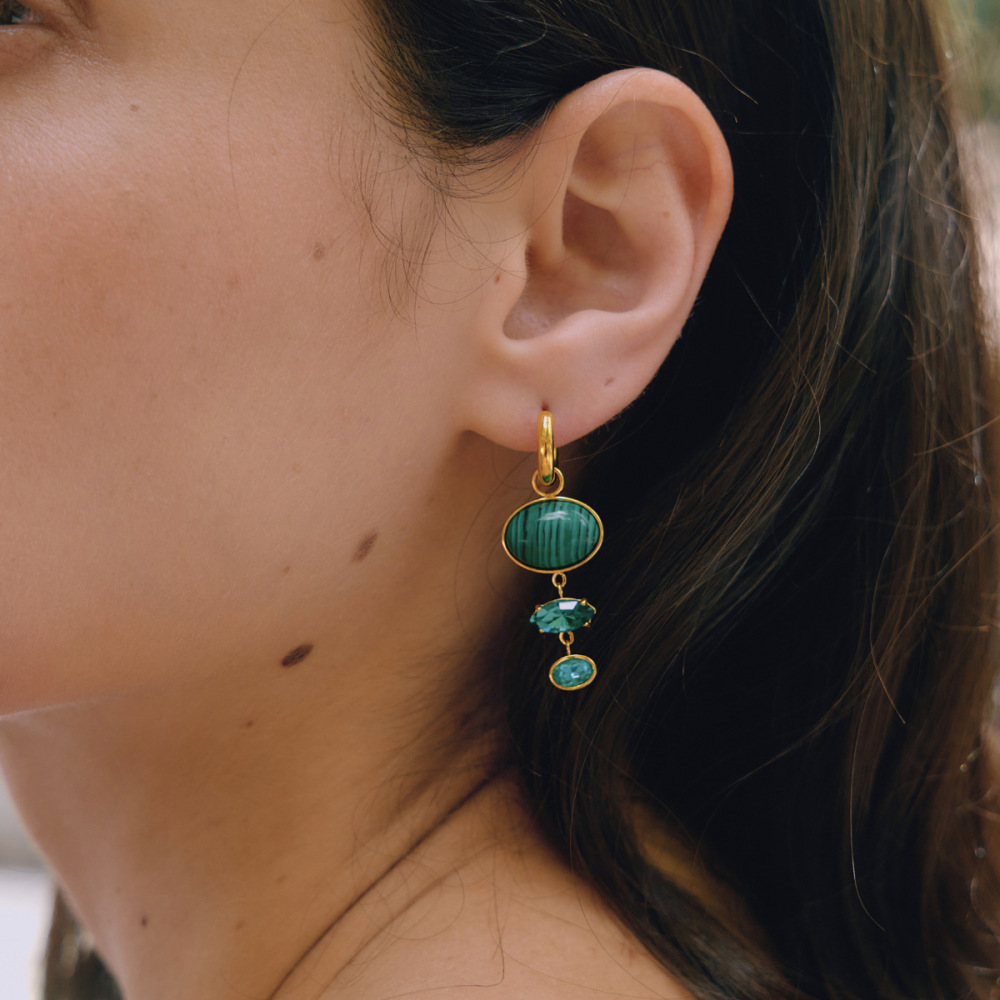 Boucles D'Oreilles Pendantes Pour Femme, Forme Elliptique, Acier Inoxydable, Couleur Or, Pierre Naturelle En Zircon, Étanches, Couleur Or, Collection Classique h5Image5