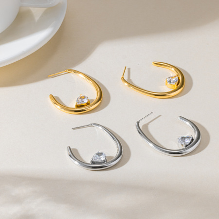 Boucles D'Oreilles Puces Pour Femmes, Style Géométrique Simple, En Acier Inoxydable, Étanches, Couleur Or, Ornées De Strass.