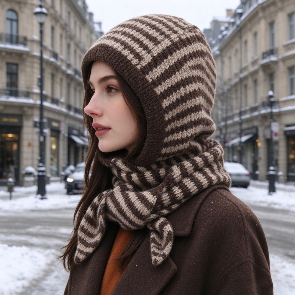 Bonnet Cagoule À Rayures Décontractées En Polyester Tissé, Collection Simple Series Image2