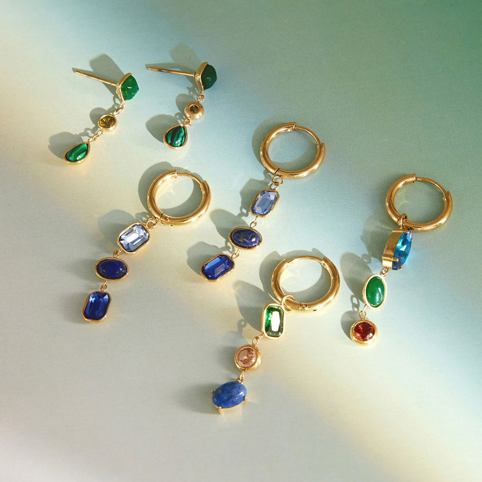 Boucles D'Oreilles Pendantes Pour Femme, Style Rétro, Avec Pompon, En Acier Inoxydable, Étanches, Couleur Or, Pierre Naturelle Et Zircon. h5Image2
