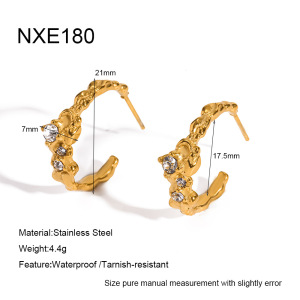 Boucles D'Oreilles Créoles Pour Femmes, Élégantes Et Raffinées, De Forme Irrégulière Et Géométrique, En Acier Inoxydable, Couleur Or, Avec Zircon, Étanches. Collection Luxueuse. h5