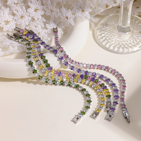 Bracelet Chaîne Femme Élégant En Acier Inoxydable Doré, Forme Elliptique Et Géométrique, Orné De Zircon, Collection Luxueuse. 2