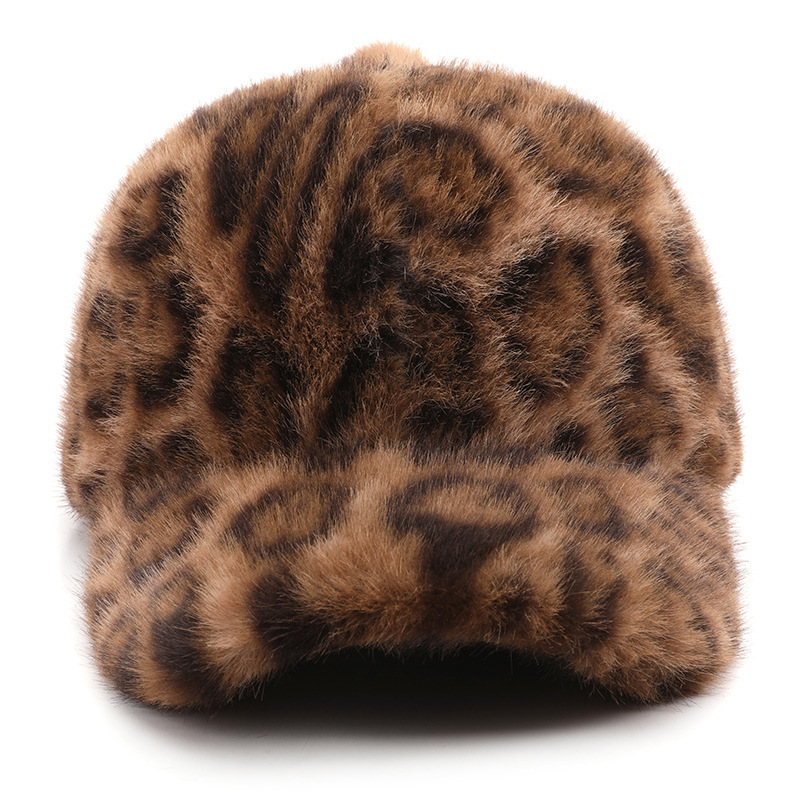 Casquette De Baseball Décontractée Pour Femme En Peluche À Imprimé Léopard Image3
