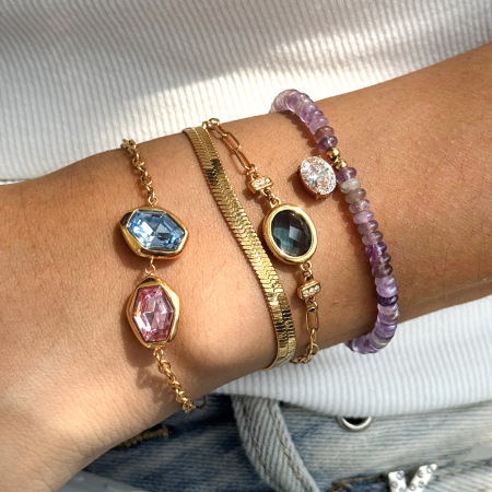 Bracelets À Breloques Pour Femmes En Acier Inoxydable, Étanches, Couleur Or, Forme Géométrique, Pierre Naturelle Et Verre 2