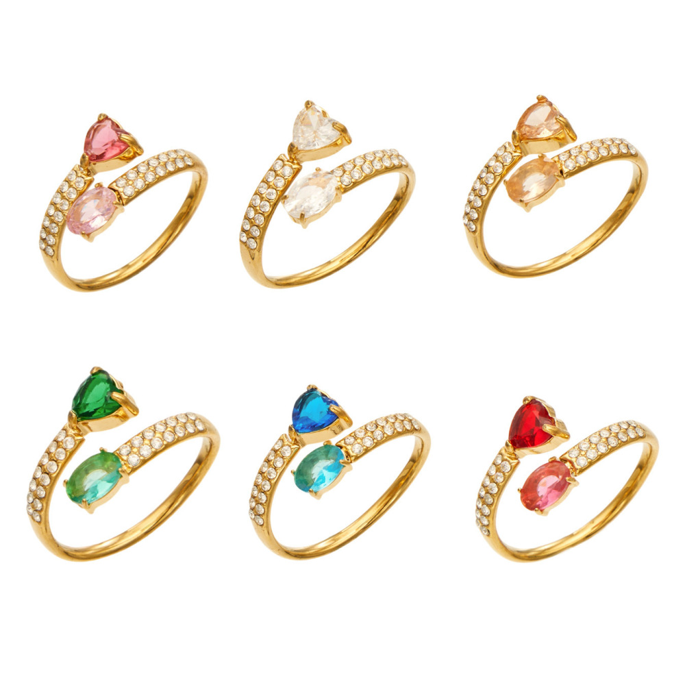 Bagues Pour Femmes En Acier Inoxydable Doré, Ornées De Zircon Et Serties De Pierres Précieuses, Collection Daily Heart. Image4
