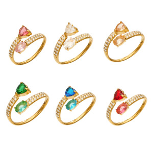 Bagues Pour Femmes En Acier Inoxydable Doré, Ornées De Zircon Et Serties De Pierres Précieuses, Collection Daily Heart. h5 Image4