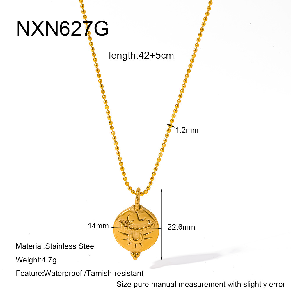 Colliers Pendentifs Pour Femmes, Collection Classique Rétro, Forme Géométrique Soleil Et Lune, Acier Inoxydable Étanche, Couleur Or