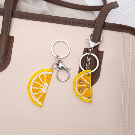 Porte-Clés Simple, Décontracté, En Perles De Couleur Unie, Perles De Rocaille Et Strass, Collection Fruits.