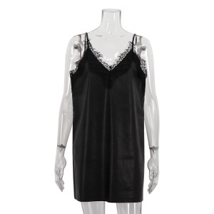 Robe Droite Sans Manches Sexy À Empiècements En Dentelle Unie h5 