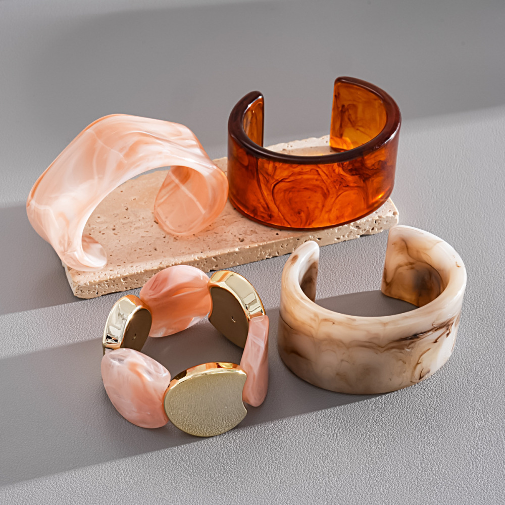 Bracelets Pour Femmes En Acrylique, Forme Irrégulière Rétro, Couleur Dégradée, Collection Simple Image4