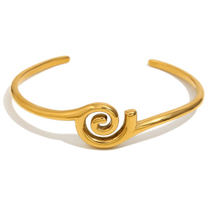 Bracelets Manchettes Pour Femmes En Acier Inoxydable De Forme Irrégulière, Étanches, Couleur Or h5 Image4