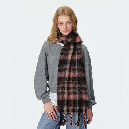 Écharpes D'Hiver En Laine Et Polyester, Mélange De Couleurs Dégradées, À Carreaux Et Pompons, Collection Simple Series Casual Twist, Style Noël. 2