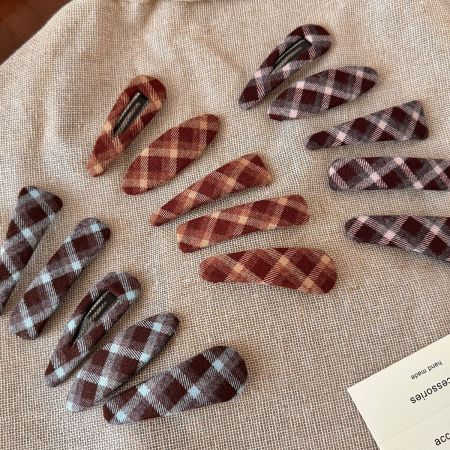 Pinces À Cheveux En Tissu À Carreaux Décontracté, Couleurs Mélangées, Forme Géométrique, Collection Simple 2