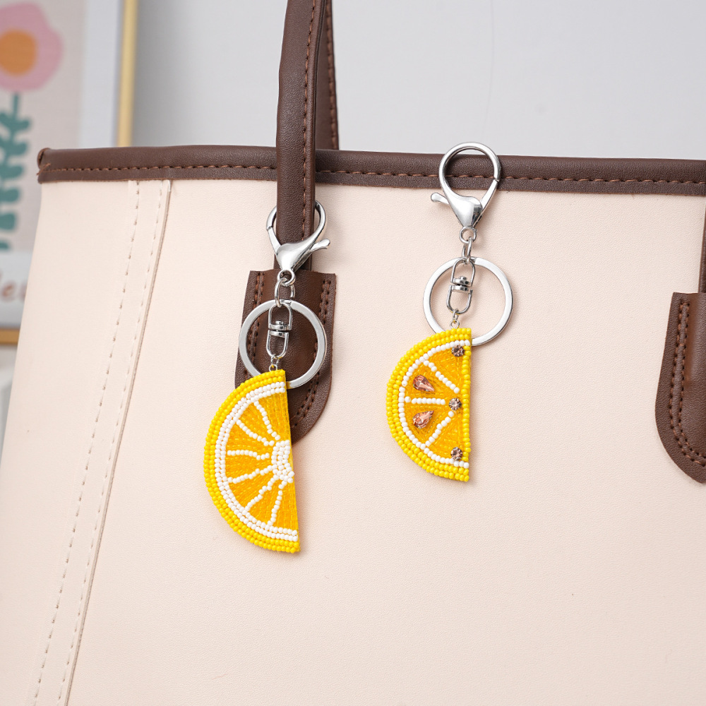 Porte-Clés Simple, Décontracté, En Perles De Couleur Unie, Perles De Rocaille Et Strass, Collection Fruits. Image3