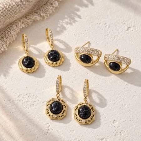 Boucles D'Oreilles Pendantes Pour Femmes, Style Rétro, Forme Irrégulière, Acier Inoxydable, Couleur Or, Zircon, Étanches, Série Simple