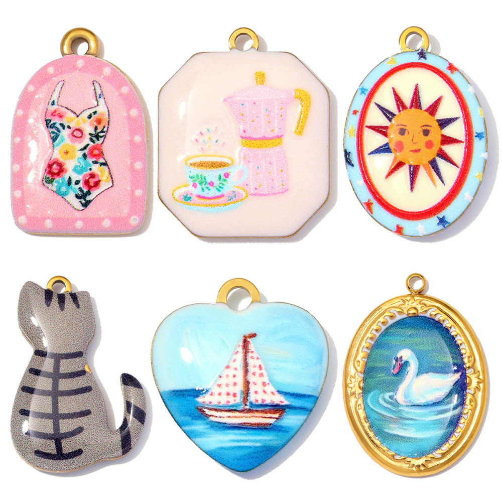 Pendentifs Pour Femmes, Collection Romantique, En Forme De Cœur, D'Animal Et De Géométrie, En Acier Inoxydable Étanche, Couleur Or. Image4
