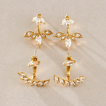 Boucles D'Oreilles Puces Pour Femmes, Élégantes, De Forme Irrégulière, En Acier Inoxydable, Étanches, Couleur Or, Avec Zircon. Collection Simple.