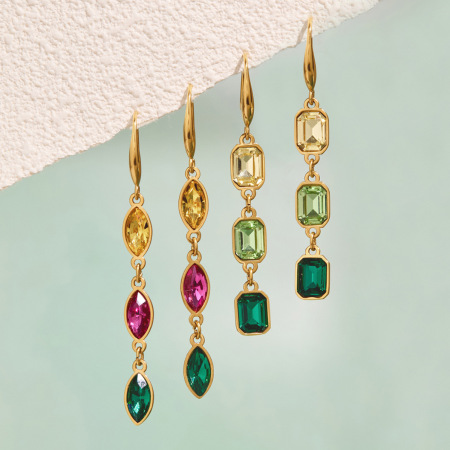 Boucles D'Oreilles Pendantes Pour Femme, En Acier Inoxydable Doré, Imperméables, Avec Pompon Et Zircon, Collection Luxueuse.