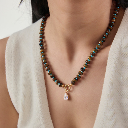 Colliers De Perles Pour Femmes, Ornés De Pierres Naturelles Et De Zircon Doré 2