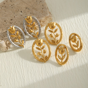 Boucles D'Oreilles Puces Pour Femmes Sweet Flower En Acier Inoxydable Étanche Couleur Or h5 Image2