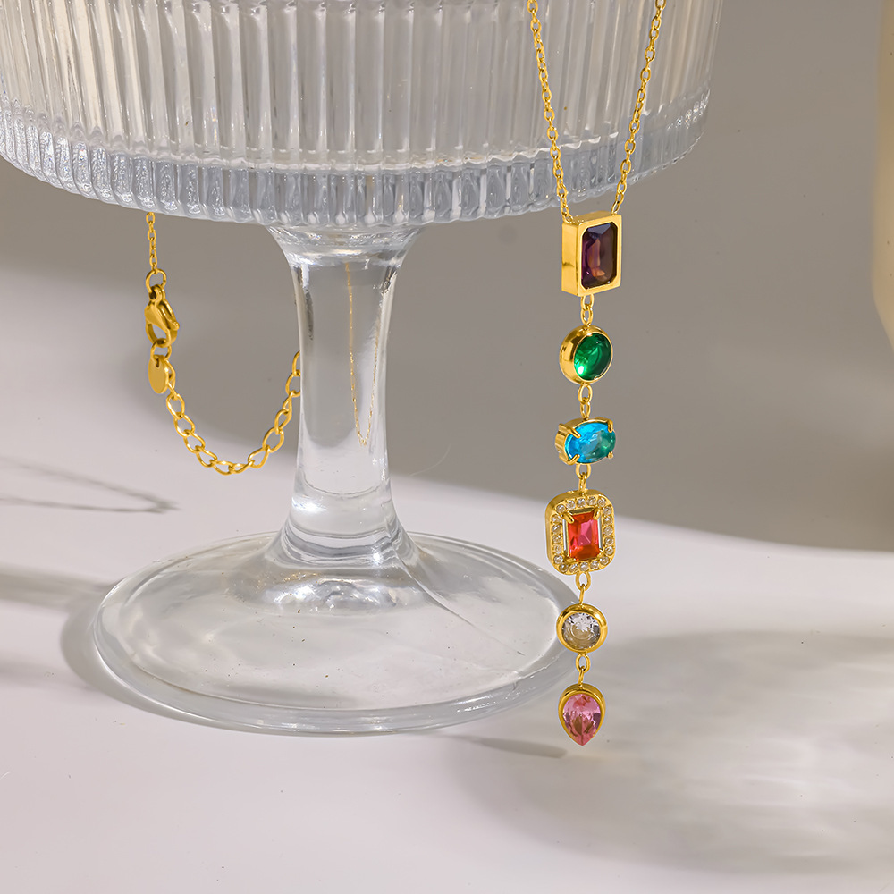 Colliers Pendentifs Pour Femmes, Série Luxueuse, Forme Géométrique Élégante, Acier Inoxydable, Couleur Or, Zircon, Étanches Image4