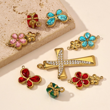 Pendentifs Pour Femmes En Acier Inoxydable, Couleur Or, Zircon, Style Croix Florale, À Faire Soi-Même (Série Simple) 2
