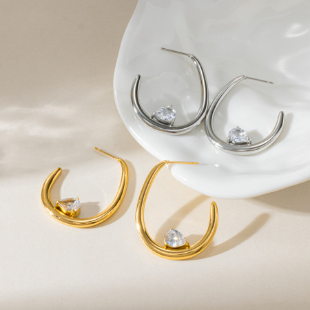 Boucles D'Oreilles Puces Pour Femmes, Style Géométrique Simple, En Acier Inoxydable, Étanches, Couleur Or, Ornées De Strass. 2