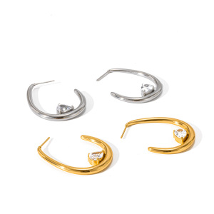 Boucles D'Oreilles Puces Pour Femmes, Style Géométrique Simple, En Acier Inoxydable, Étanches, Couleur Or, Ornées De Strass. h5 Image3