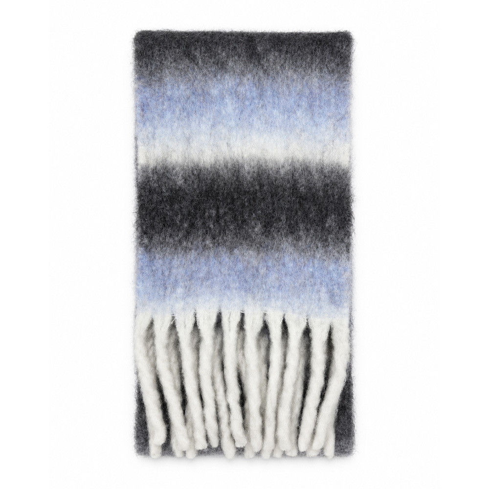 Écharpes D'Hiver En Laine Et Polyester Mélangés, Rayures Décontractées, Pompons, Coloris Assortis, Collection Simple 