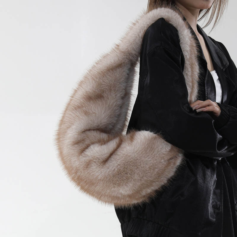 Sacs À Bandoulière Ronds Pour Femmes, Style Décontracté, Couleur Unie Dégradée, Imitation Fourrure. Image2
