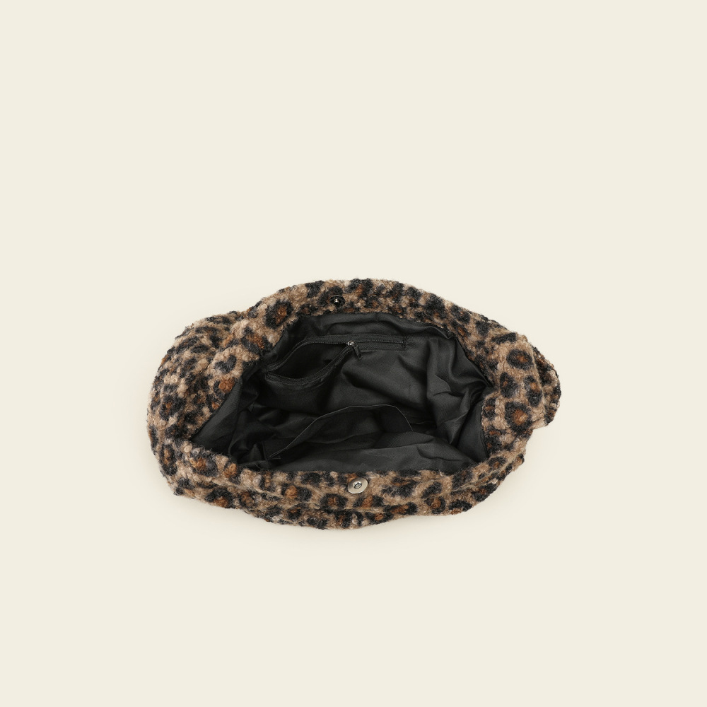 Sacs À Bandoulière Carrés Pour Femmes En Polyester À Imprimé Léopard Duveteux, Style Décontracté h5Image3