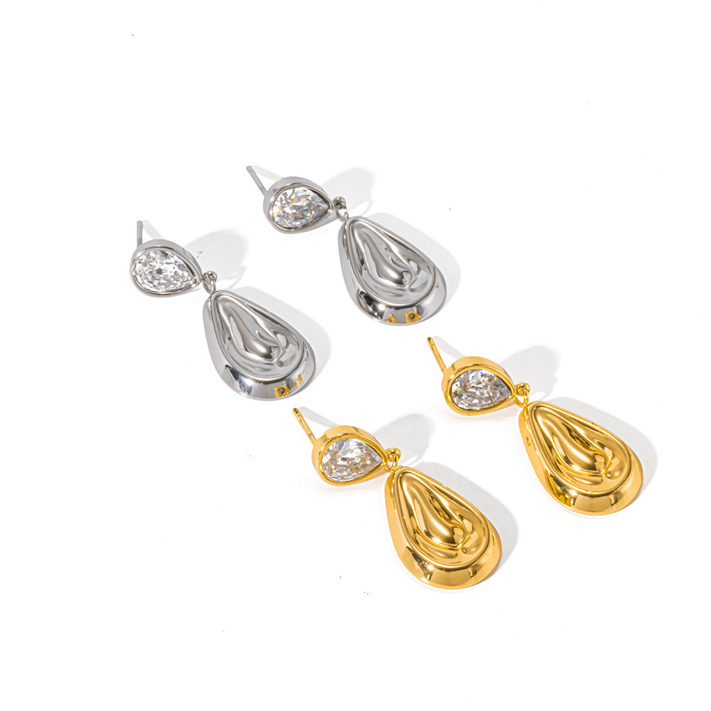 Boucles D'Oreilles Pendantes Pour Femmes En Acier Inoxydable Doré Avec Strass. Image3