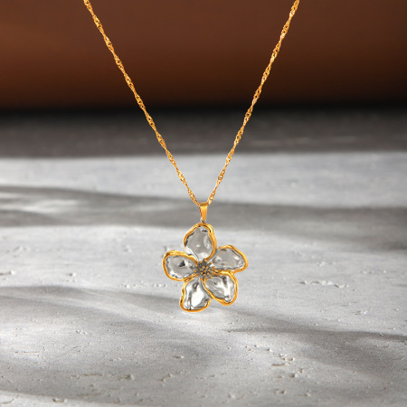 Colliers Pendentifs Pour Femmes Simple Series Daily Flower En Acier Inoxydable Étanche Couleur Or