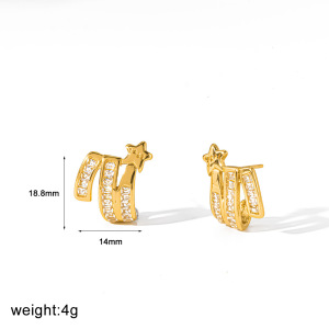Boucles D'Oreilles Puces Pour Femmes En Acier Inoxydable Doré, Étanches, En Forme De C, Ornées De Strass. h5 