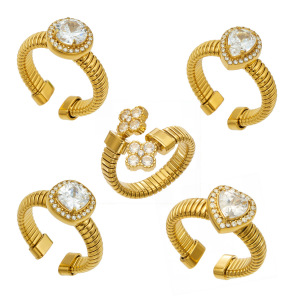 Bagues Pour Femmes En Acier Inoxydable Doré, Ornées D'Un Zircon Et D'Un Trèfle Classique En Forme De Goutte D'Eau, Collection Luxe. Modèle Classique. h5 Image5