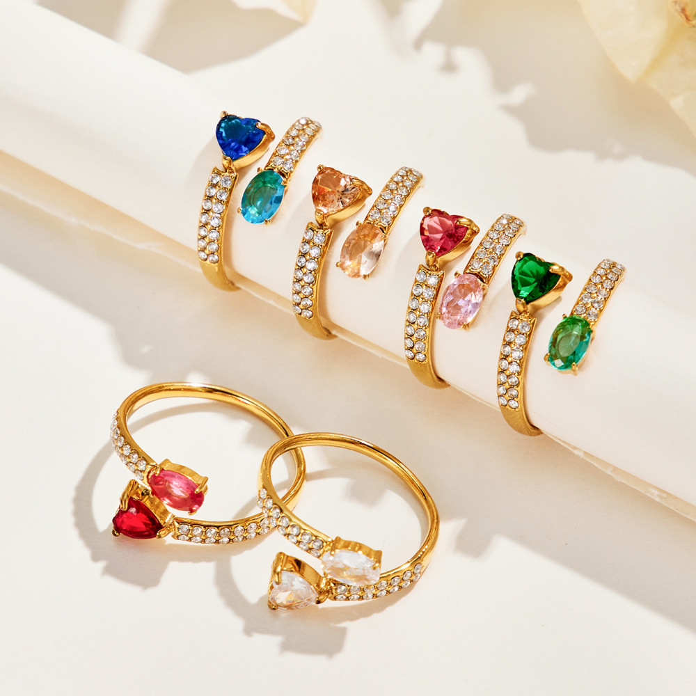 Bagues Pour Femmes En Acier Inoxydable Doré, Ornées De Zircon Et Serties De Pierres Précieuses, Collection Daily Heart. Image2
