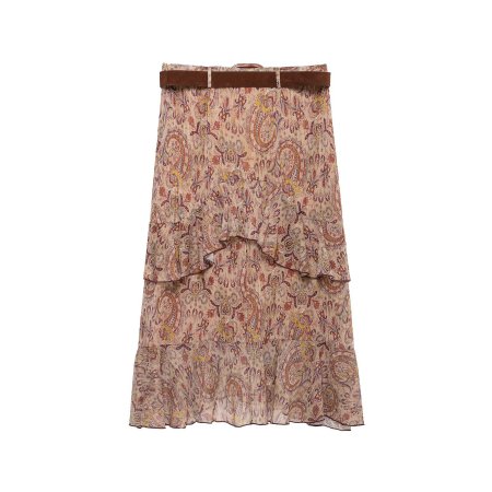 Jupes Midi Slim À Volants Et Imprimé Floral Style Ethnique 2