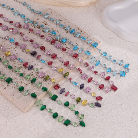 Colliers Pour Femmes En Acier Inoxydable, Couleur Or, Verre, Forme Triangle Et Rectangle, Style Romantique, Avec Perles En Verre Et Monture En Forme De Cœur. 2