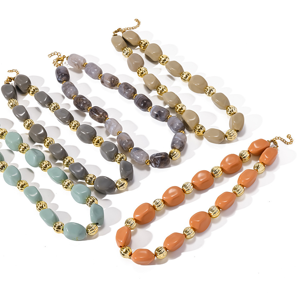 Colliers De Perles Pour Femmes, Collection Luxueuse Rétro, Perles De Forme Irrégulière En Résine Couleur Or Image4