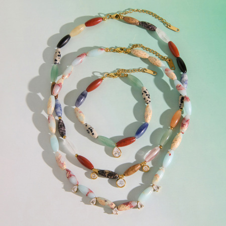 Colliers De Perles Pour Femmes, Collection Simple Series Daily Beads, En Acier Inoxydable, Étanches, Couleur Or, Avec Pierres Naturelles