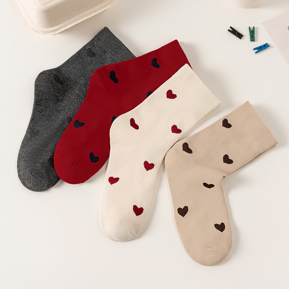 Chaussettes Mi-Mollet Pour Femmes, Motif Cœur Et Couleurs Contrastées h5Image2